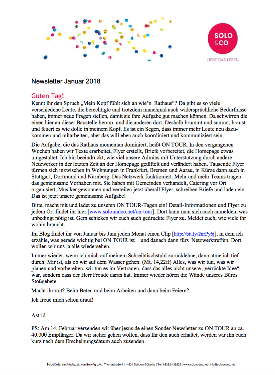 Newsletter Januar 2018